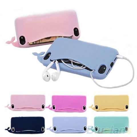 phone bag handbag Kawaii Big Mouth Whale Rubber Card Holder Soft Case Cover for Apple iPhone 4/ 4S/ 5/ 5S 1NAC